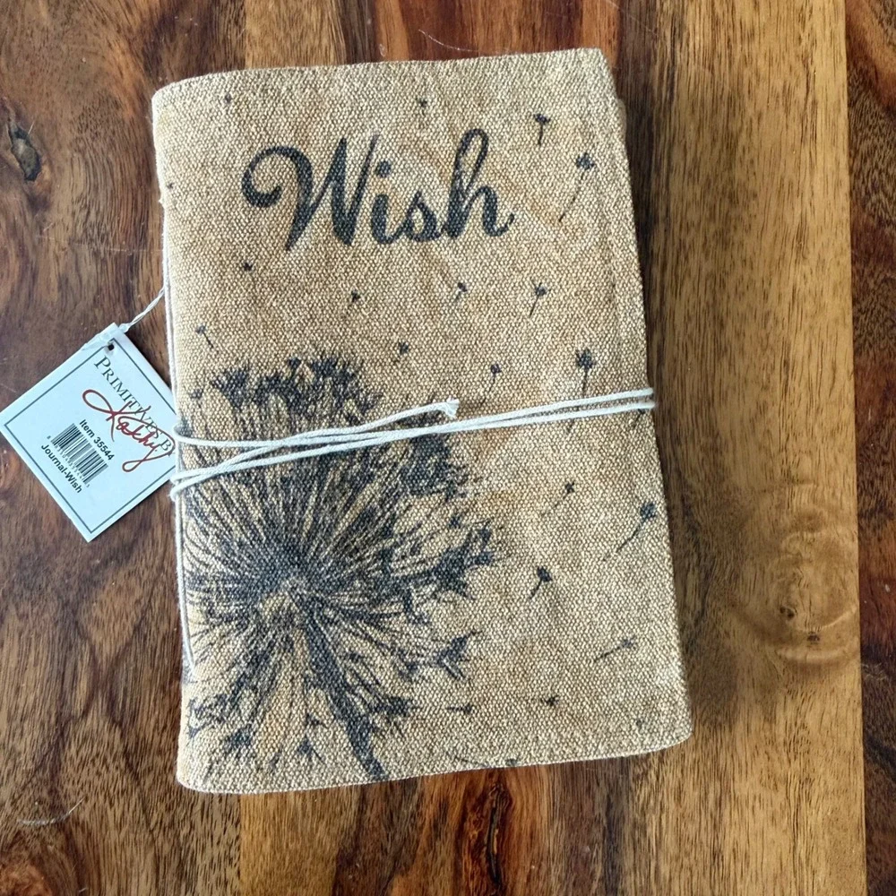 Primitives by Kathy Wish Dandelion Linen Journal Unlined Notebook Tan Gift NEW